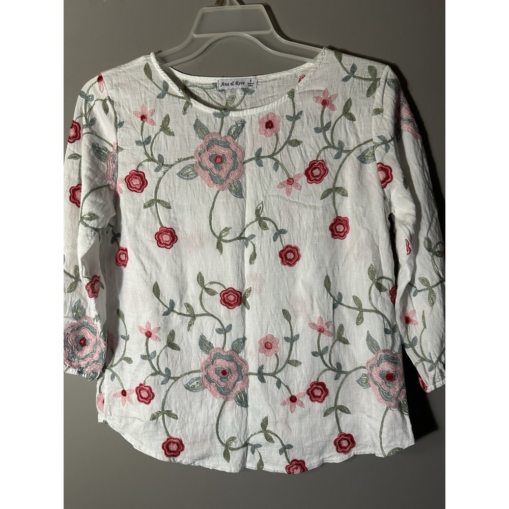 Ana & Rose Women's Blouse Shirt Embroidered Flowers Size Small